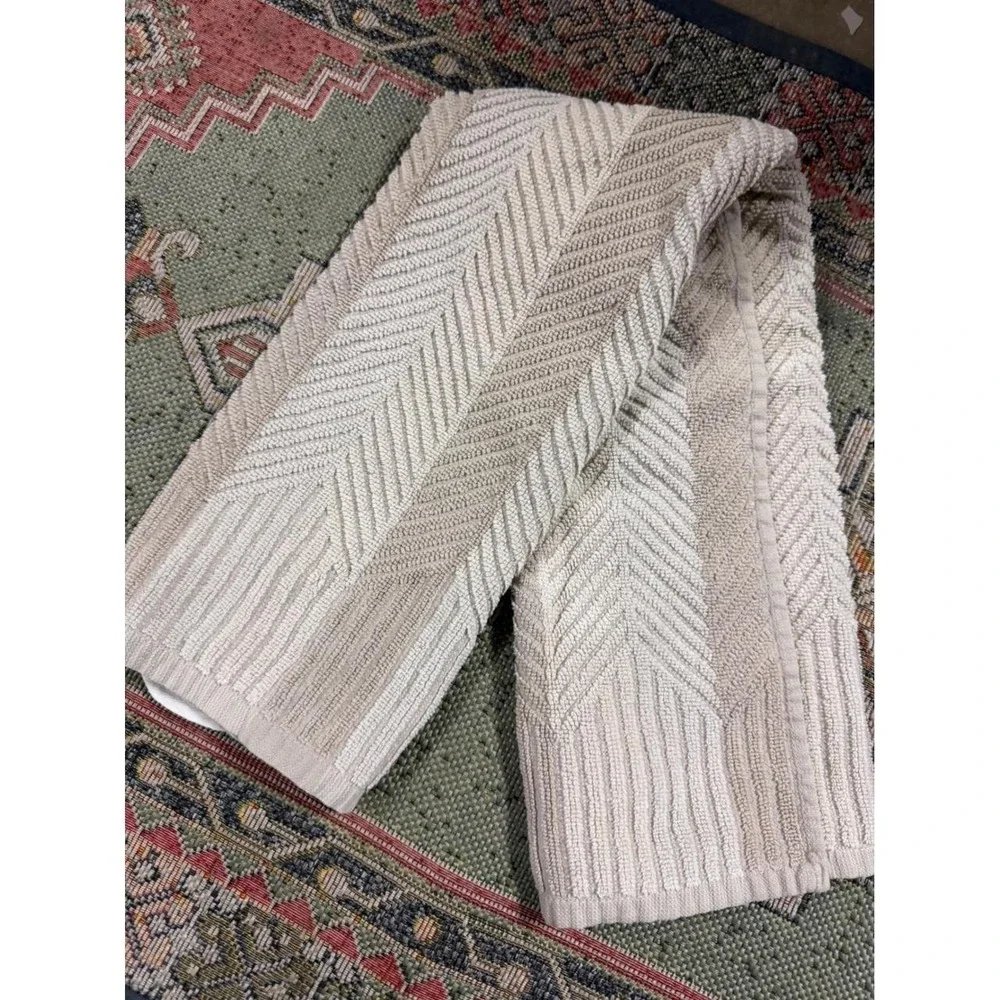 Food Network Beige White Chevron Striped Cotton Bath Mat Rug Neutral Decor
